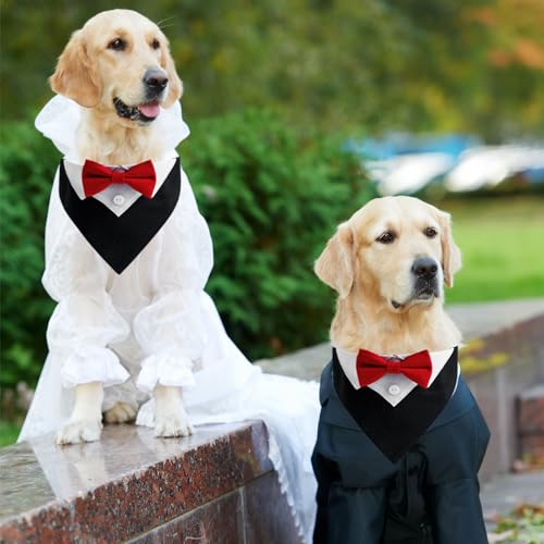 Hunde Smoking Bandana - Formelles Smokinghalstuch Verstellbar für Hochzeit, Haustier Anzug mit Fliege und Krawatte für Katzen, Geburtstag Kostüme