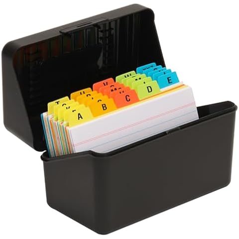 H4D 3x5 Index Card Holder with 100 Heavyweight Ruled Index Cards and 25 Plastic Dividers, Black Cover