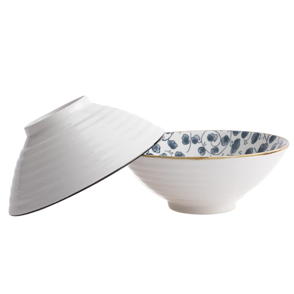lachineuse - Cofanetto 2 ciotole in stile giapponese blu (diametro 20,5 cm) - Formato XXL - Ciotole per riso, colazione e zuppa - motivi tradizionali Zen - Ciotola asiatica giapponese asiatica -