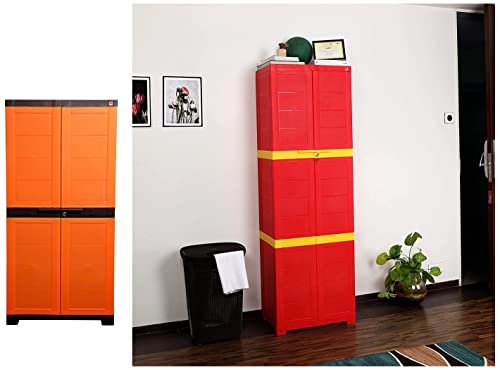 Image of Cello Novelty Big Plastic 2 Door Cupboard with 3 Shelves (Orange and Brown) & Novelty Large Plastic Cupboard with Lock(Red and Yellow)
