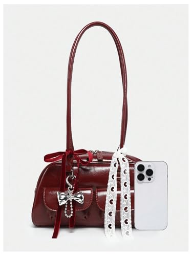 GORGLITTER Women's Y2k Purse Leather Bags Bow Tie Lace Clutch Vintage Shoulder Handbags4