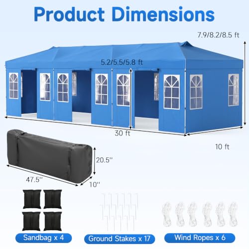 Image of Tangkula 10x30 FT Pop Up Canopy with Center Lock