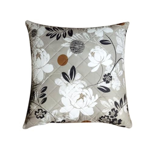 Image of HOKIPO 'Elira Series' Printed Quilted Cushion Cover for Sofa 16x16 Inches, Set of 2, Feather Brown Floral (AR-6231-C1*2)