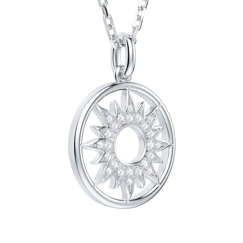 THELANDA Genuine Moissanite Sterling Silver Round Sun in Circle Pendant Necklace, Adjustable 18-20 Inch Chain with Lobster Clasp, Unisex Fine Jewelry Gift for Women and Men3