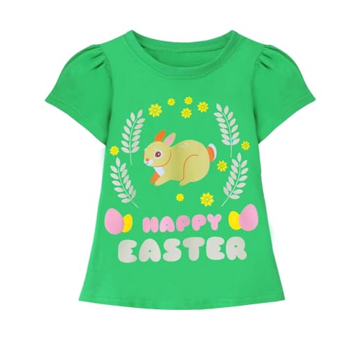 Image of HILEELANG Toddler Girl Summer Short Sleeve Cotton Bunny Graphic Short Sleeve Fun Holiday Summer Casual Tshirt