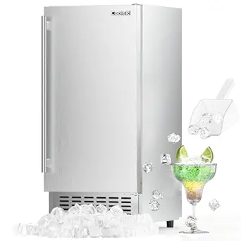 Coolski Under Counter Ice Maker Machine, Stainless Steel Built-in Freestanding Ice Maker for Commercial & Home Use, 80 Lbs/Day, 30 Lbs Storage, Self Cleaning, Thicknesses Adjustable