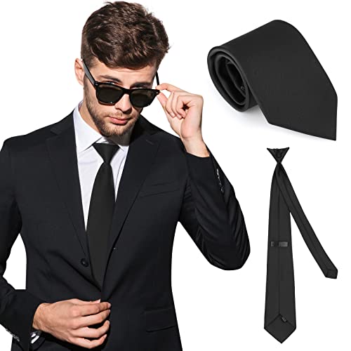 PAFUWEI Mens Black Tie Clip On Tie with Clip Pre-tied Neckties Adjustable Matte Standard Security Tie for Wedding Funeral Formal Business Graduation (Black)