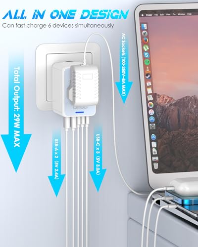 Image of Universal Travel Adapter, 30W 5 USB C /A Ports, 2500W AC Outlet, International Power Adapter for All USB Devices, Multi Plugs 110V 220V A /C, European Travel Plug Adapter for 200+ Countries (White)