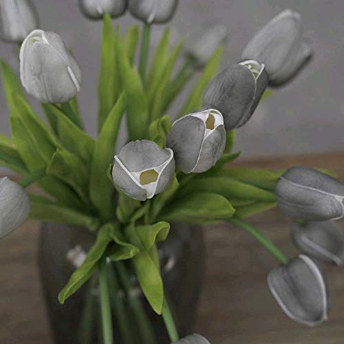 10 Pcs Artificial Tulips Flowers 13.8 Inch Real Touch Pu Fake Holland Tulip Bunches Bush Countertop Table Display Floral Decoration For Wedding Party Living Room (Gray) #TOP5
