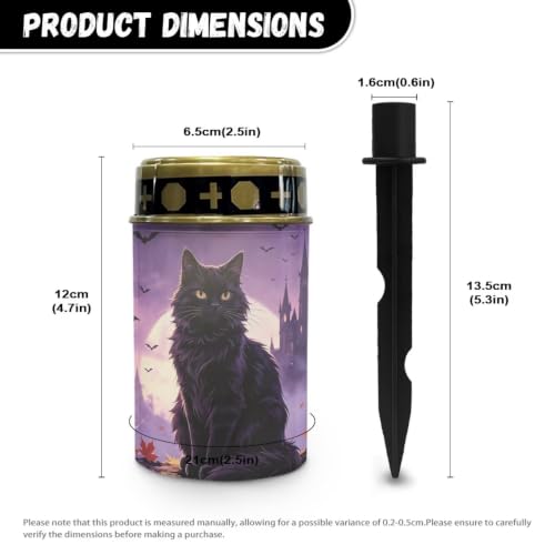 Image of Poceacles Solar Lights Outdoor Waterproof Cemetery Solar Outdoor Candle Grave Decoration Votive Candles Blessed Lights for Loss of Loves One, Black Cat Maple Leaf Bat Print Violet, Pack of 6