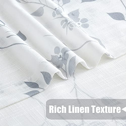 Beauoop Grommet Top Floral Semi Sheer Curtains 84 Inch Length For Living Room Bedroom Farmhouse Botanical Leaf Printed Rustic Linen Textured Panel Drapes Window Treatment, Set Of 2, 50 Inch Wide, Gray #TOP4