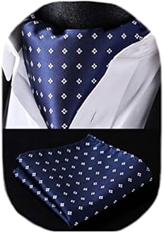 HISDERN Cravat for Men Silk Paisley Mens Cravat and Pocket Square Set Polka Dot Ascot Tie and Handkerchief for Wedding Party Christmas