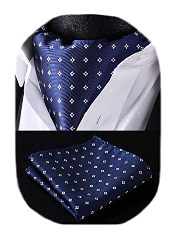 HISDERN Cravat for Men Silk Paisley Mens Cravat and Pocket Square Set Polka Dot Ascot Tie and Handkerchief for Wedding Party Christmas