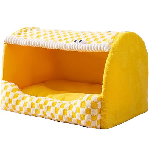 Hundehöhle, Hundehöhle für Große Hunde, Hundebett Höhle mit Herausnehmbarem Kissen, Halboffenes Design, Verstärkte Kanten, Rutschfester Boden,Yellow-XXL