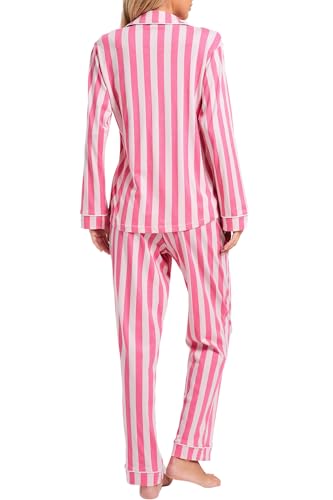 Image of LUBOT 100% Cotton Pajamas for Women Pajama Set 2 Piece PJ Sleepwear Set Soft Ladies Button Knit Long Sleeve Loungewear XS-XXL