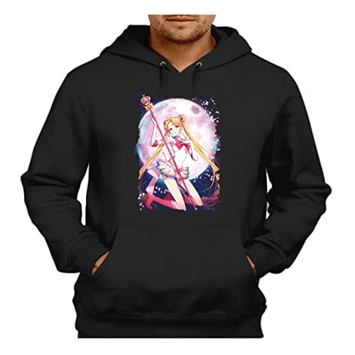 MERCHANDMANIA Sudadera Negra con Capucha Sailor Moon Luna Personaje Anime guerrera Adulto Poliester algodón Sweatshirt.