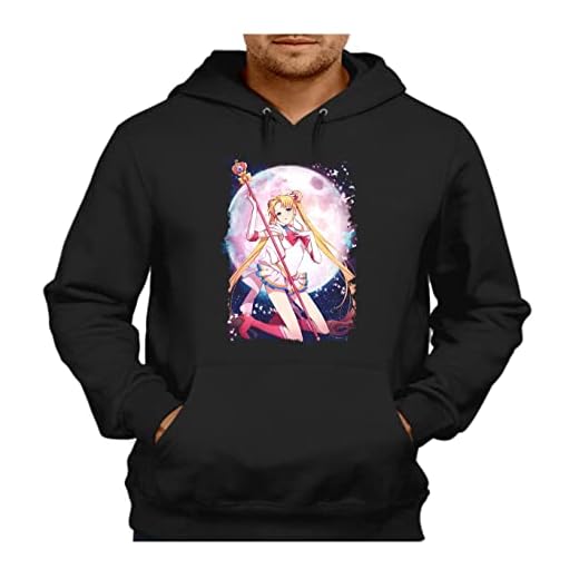 MERCHANDMANIA Sudadera Negra con Capucha Sailor Moon Luna Personaje Anime guerrera Adulto Poliester algodón Sweatshirt.