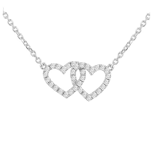 Toscana silver sterling silver rodiumpläterad kubisk zirkon dubbelt hjärta justerbar halsband med 39,5 cm/15,5 tum – 42 cm/16,5 tum