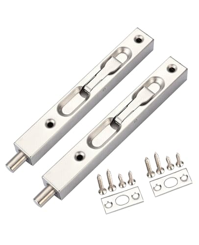 WANLIAN 6 inch Door Bolts,Door Slide Bolt Lock Door Flush Bolt Security Latch Bolt with Powerful Spring, Security Guard Lever Action Door Flush Bolt Latch for Bedroom,Cupboard, Silver(2pcs)