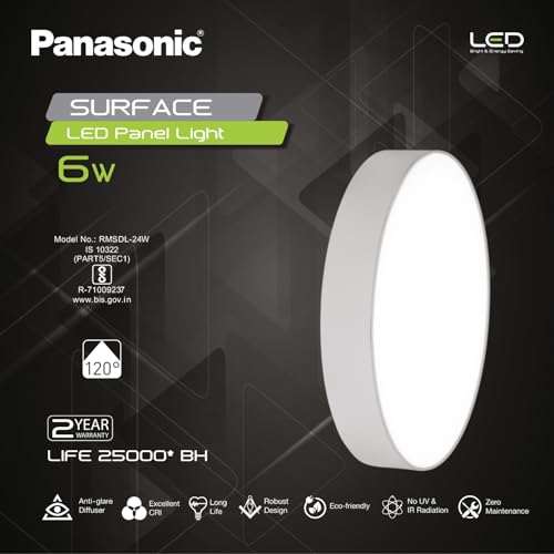 Image of Panasonic 6 Watt LED Rimless Surface Panel Light | Elegant Rimless Design | Surface Mounted LED Down Light for Ceiling (Round, Cool White, Pack of 10)