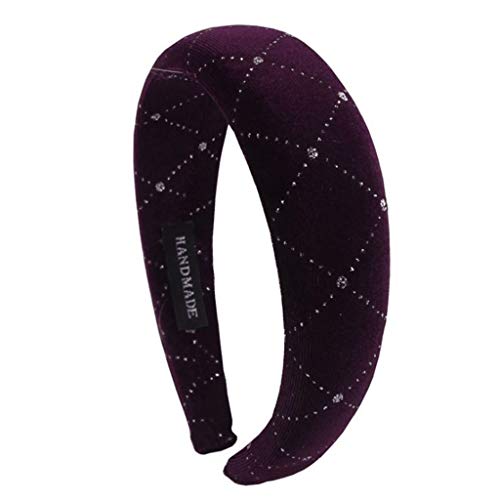 osfanersty Terciopelo Vintage Diadema Ancha Esponja Gruesa Acolchada Mujer Aro De Pelo Brillo Rhinestone Rhombus Embellecido Estilo De Fiesta Sombreros
