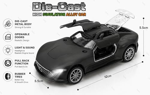 Image of Mercedes Vision GT Die-Cast Toy Car for Kids - 1:36 Scale Pull Back Metal Model with Openable Doors, LED Lights & Music - Alloy Mini Car for Boys & Collectors【Color As Per Stock】