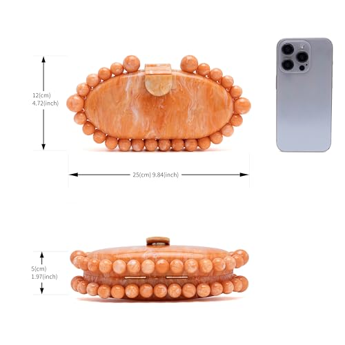 Image of Clutch Bag for Women Oval Beads Purse Wedding Prom Party Marble Texture Acrylic Evening Bag Shoulder Crossbody Bag