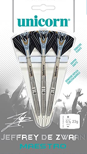 Unicorn Maestro 90% Tungsten - Jeffrey De Zwaan Steel Tip Professional Darts, Silver, 25g