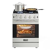 KoolMore 24 in. 4-Burner Slide-In Gas Range Oven Stove, 3.7 cu. ft. Stainless Steel Kitchen Stove with Gas Cooktop, Front Controls, Modern Residential Cooking Appliance