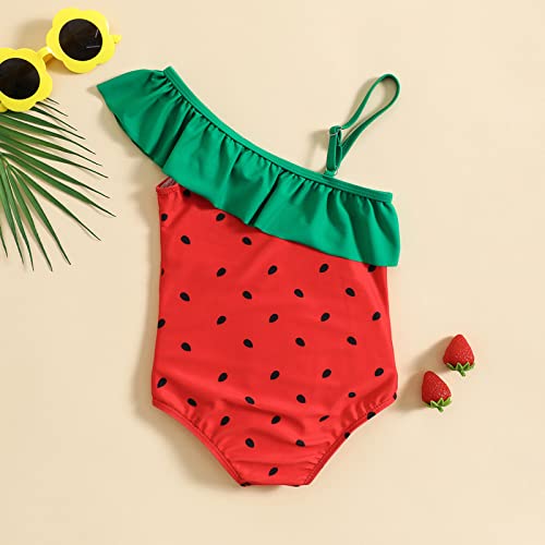 Toddler Baby Kids Girl Swimsuit Off Shoulder Rash Guard Ruffle Bathing Suit Watermelon Print Swimwear Summer Clothes