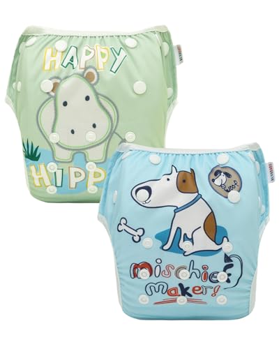 Image of ALVABABY Large Swim Diapers 2pcs Baby & Toddler Snap One Size Reusable Adjustable Baby Boys' Swim Diapers for Swimming Lessons ZDYK155-156
