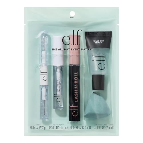 e.l.f. All Day Every Day Makeup Kit Hydrating Face Primer Curling Mascara High-Shine Lip Gloss & Clear Eyebrow Gel + Mascara Vegan & Cruelty-Free