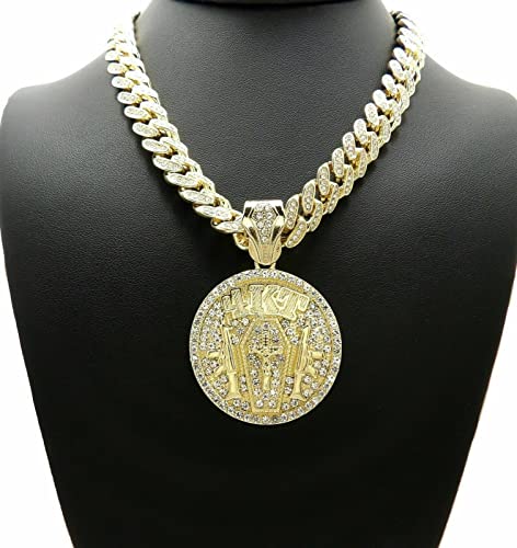 Hip Hop Jewelry Gold Plated 4KT Pendant & 12mm 16" 18" 20" 24" Iced Miami Cuban Box Lock Chain Necklace2