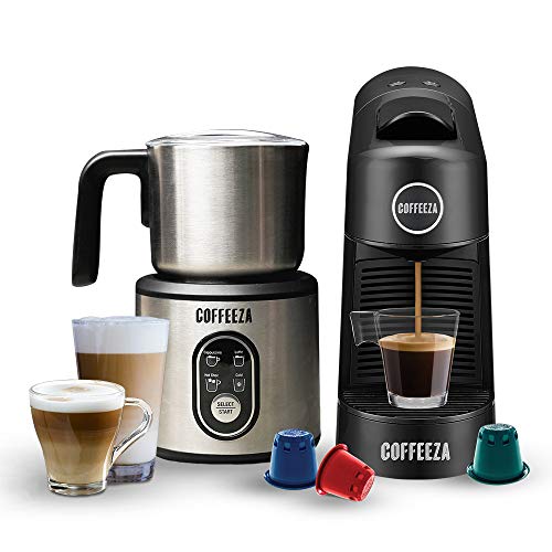 Coffeeza Finero Next Coffee Making Machine & Milk Frother Combo + 60 FREE assorted capsules included (Black)