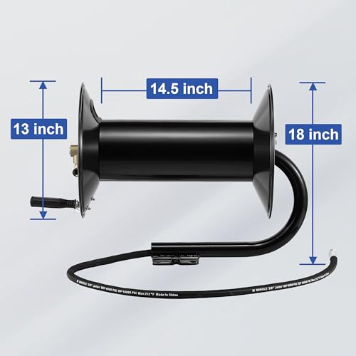 M MINGLE Pressure Washer Hose Reel 300ft, Heavy Duty Steel Hose Reel, Manual Crank Power Washer Reel with Swivel Arm, 3/8" NPT Outlet Pipe, 4000 PSI - Image 3