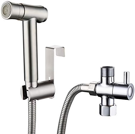 Handheld Bidet Sprayer Set Free Press 2 Modes for Toilet with 7/8" T-adapter and Bracket 304 Stainless Steel Bathroom Replacement