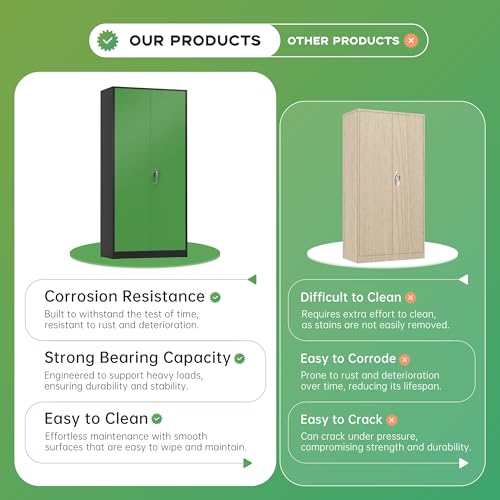 Image of INTERGREAT Metal Storage Cabinet, 72 inch H Lockable Steel Cabinets with Locking Doors, Storage Locker with Adjustable Shelves for Office, Home, Garage, Gym, School (Black Green)