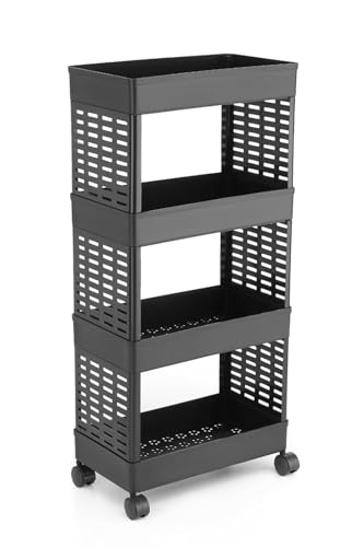 Image of YouCopia Multi Trolly Multipurpose Portable Storage Floor Standing Or Tabletop Rack|Trolley with Wheels for Kitchen Storage, Tiered Shelf Kitchen Trolley Modern Knits Transparent (Black)
