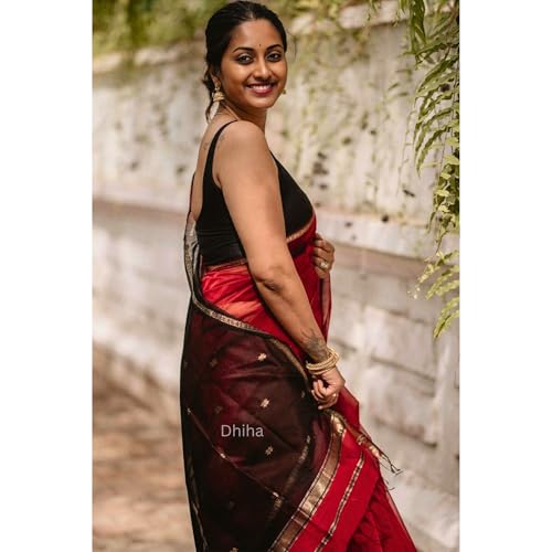 Image of Original Maheswari Cotton Silk Saree for Women | Kanjivaram Pure Silk Cotton Sari with Blouse | Zari Work | Tassels | Handloom Weave