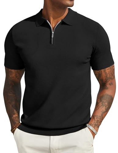 COOFANDY Mens Polo Shirts Short Sleeve Summer Knit Golf Polo Shirts for Men Adult UK Casual Men's Polo T-Shirts Black XL