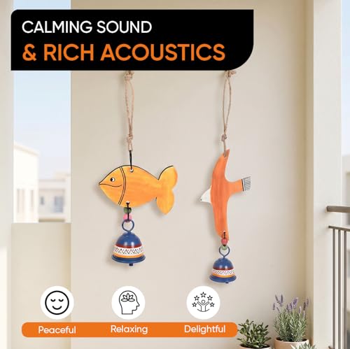 Image of Aakriti Art Creations Ocean & Sky Harmony Wind Chime Set | Handmade Modern Art Wooden & Metal Wind Chimes | Decorative Indoor & Outdoor Hanging for Balcony, Garden, Living Room & Gifting