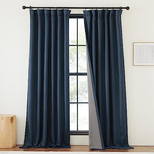 NICETOWN Cortinas 100% Opacas para Dormitorio, 243.8 cm de Largo, Plisadas, térmicas, Mezcla de Lino sintético, Bloqueo de luz, cancelación de Ruido, Cortinas de Ventana para Dormitorio, Azul Marino