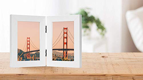 Frametory, 4X6 Double Picture Frame Hinged 2 Photos Frame Collage, Desk Picture Frame With Glass, Side By Side Frame Vertical (White, 1 Pack) #TOP3
