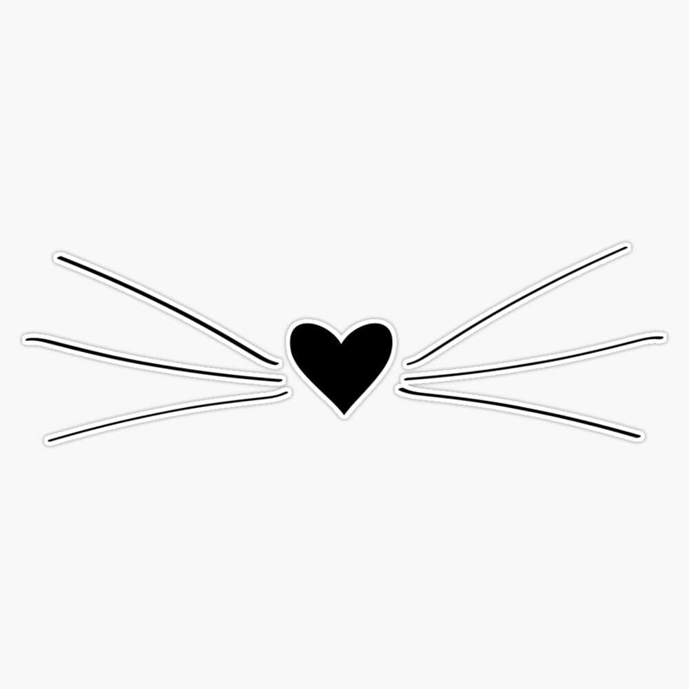 Cat Heart Nose & Whiskers Sticker Vinyl Bumper Sticker 6 Mil Thick - Size 5"