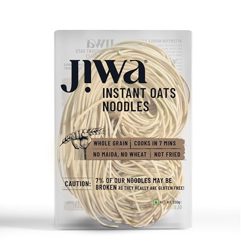 Image of Jiwa Instant Oats Noodles | Hakka Noodles | Cooks in 7 minutes | Ready to Cook | 100% Gluten Free| No Maida, No Atta | Not Fried | Gluten Free | 200 g