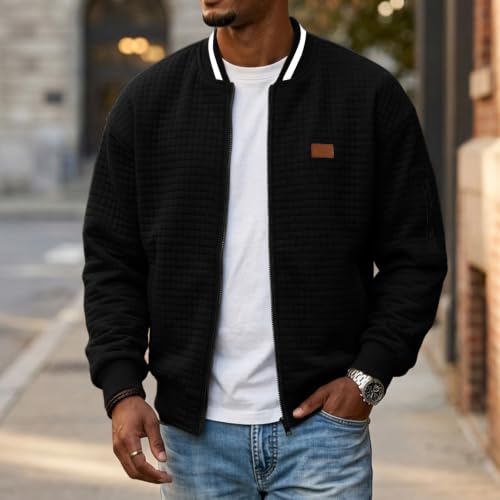 Lightweight Quilted Bomber Jacket Men Zipper Fall Jacket with Sleeve Pocket - image 2