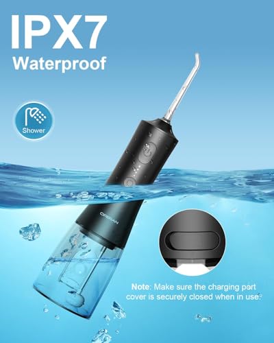 Image of OPERAN Water Flossers for Teeth, Cordless Portable Water Flossers for Adults Braces, IPX7 Waterproof with 4 Modes, 4 Professional Nozzles, 300ml Tank & 21 Days Runtime for Travel, Black, 1Pack