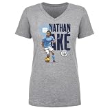 500 LEVEL Nathan AKE Manchester City Women's V-Neck T-Shirt - Nathan AKE Manchester City Bold WHT (Heather Gray, Large)