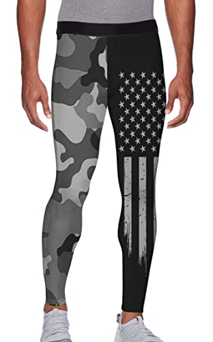 Camo Compression Pants Men's American Flag Leggings Base Layer No Gi Tights MMA BJJ Grappling Workout Running