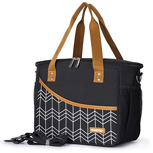 BABEYER Lunch Bag for Women, Insulated Large Lunch Tote Freezable Lunch Box with Shoulder Strap for Work, Beach and Picnic, Black